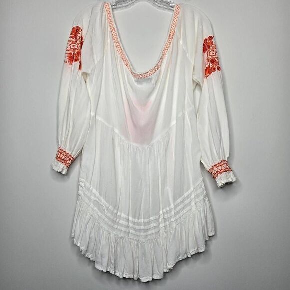 Arnhem Boho Embroidered White Orange Tunic Top Cover Up Size Large - Picture 9 of 12